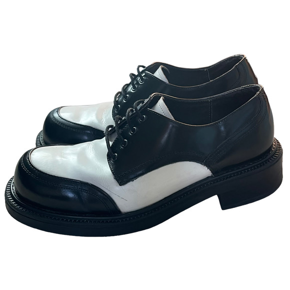 Bed Stu Platform Oxford Lace Up Black and White Loafer with Heel Size 8 main image 4